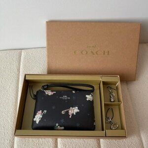 Coach Boxed Corner Zip Wristlet with Snowman Print